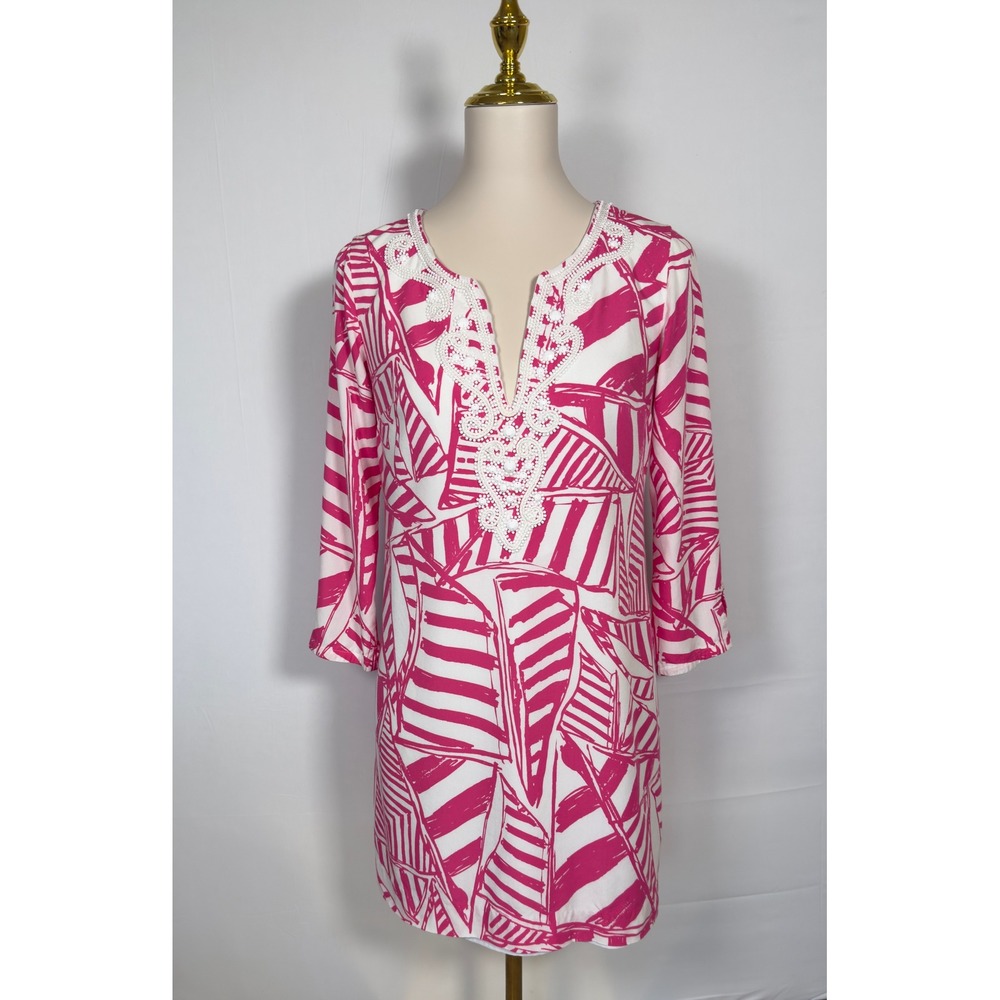 Lilly Pulitzer Pink White with Beaded Detail Shift Dress Size Small - Picture 4 of 11